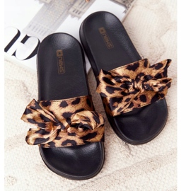 EVE Chaussons Femme Avec Un Noeud Léopard Beat It brun le noir 1