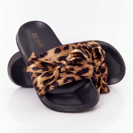EVE Chaussons Femme Avec Un Noeud Léopard Beat It brun le noir 2