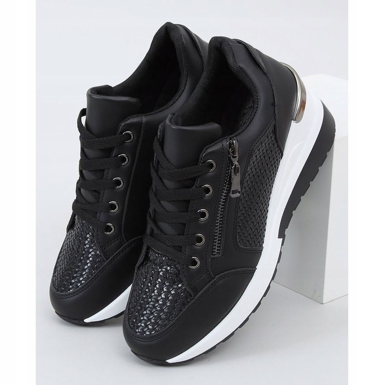 Noir MY-2716 Chaussures de sport noires sur talon compensé caché 1