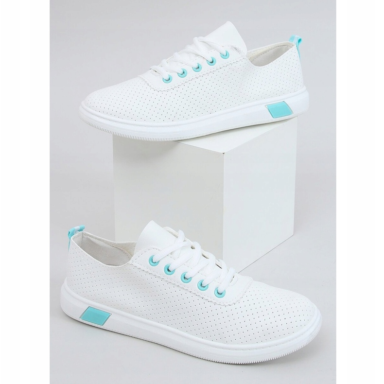 Baskets femme blanches et bleues LA42 Bleu 1