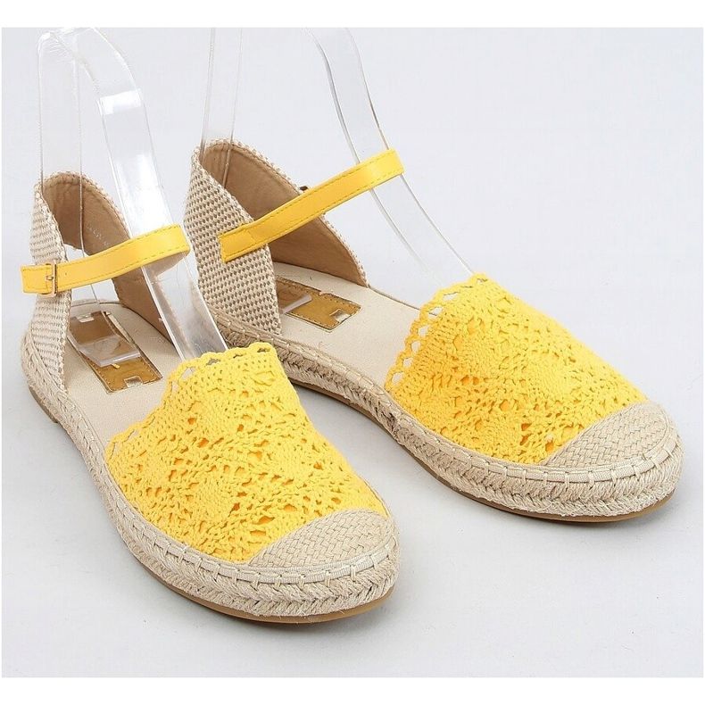 LX201 Espadrilles en dentelle jaune miel beige 1