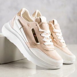 SHELOVET Baskets en daim élégantes beige blanche 1
