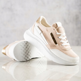 SHELOVET Baskets en daim élégantes beige blanche 2