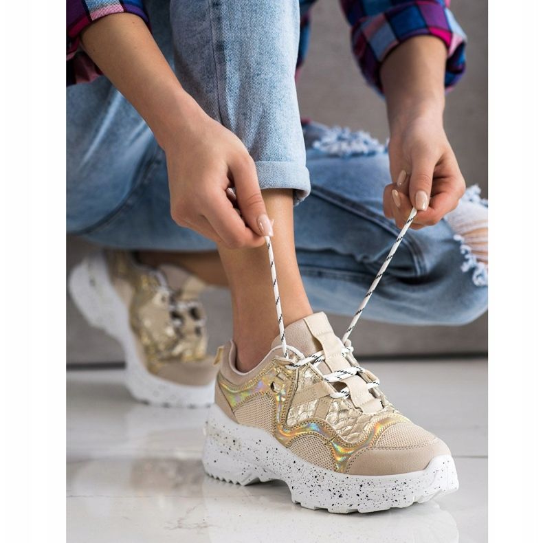 SHELOVET Baskets à plateforme décorative beige d'or 1