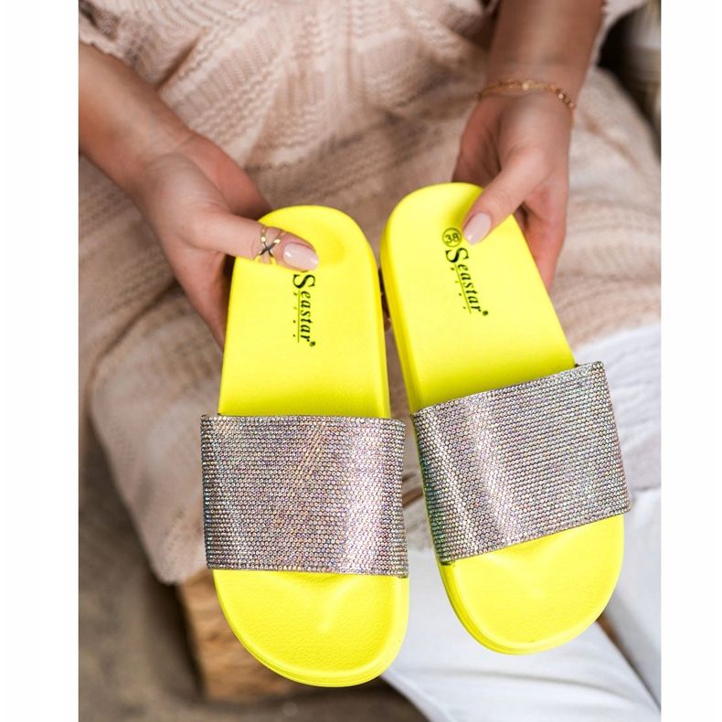 Seastar Pantoufles Avec Cristaux doré jaune 2