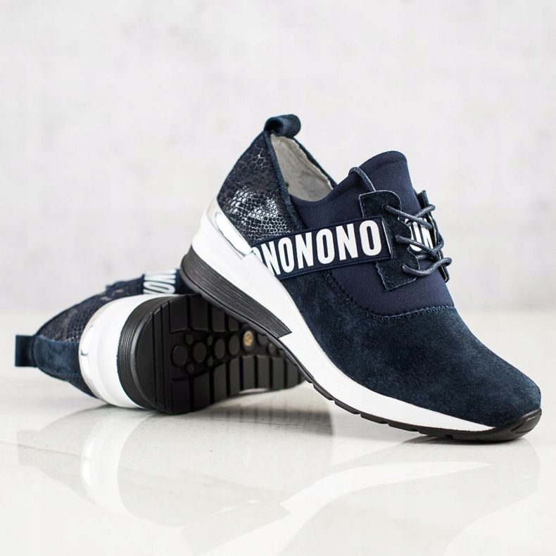 Filippo Baskets compensées en cuir bleu marine 1