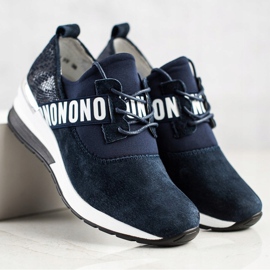 Filippo Baskets compensées en cuir bleu marin 2