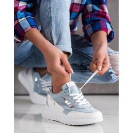 SHELOVET Baskets en daim élégantes blanc bleu 2