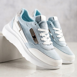 SHELOVET Baskets en daim élégantes blanche bleu 1