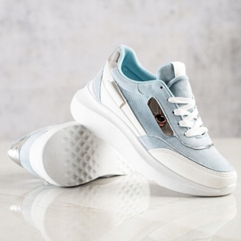 SHELOVET Baskets en daim élégantes blanche bleu 4