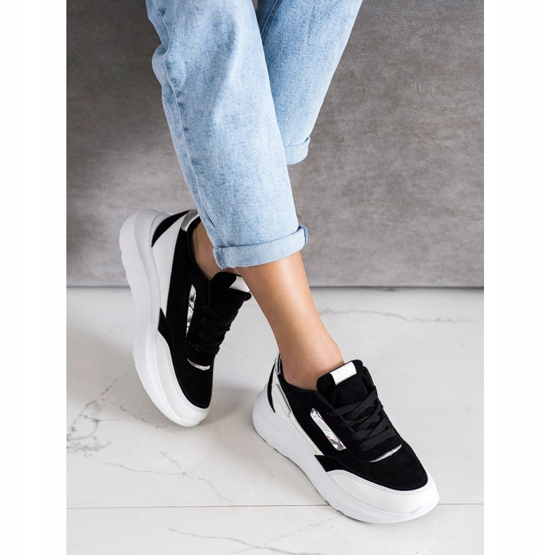 SHELOVET Baskets en daim élégantes blanche le noir 2