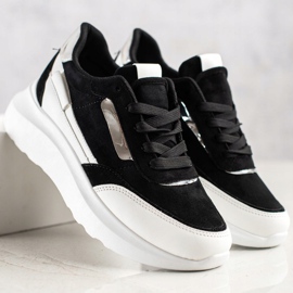 SHELOVET Baskets en daim élégantes blanc noir 1