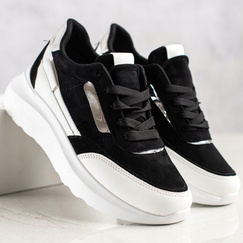 SHELOVET Baskets en daim élégantes blanche le noir 1