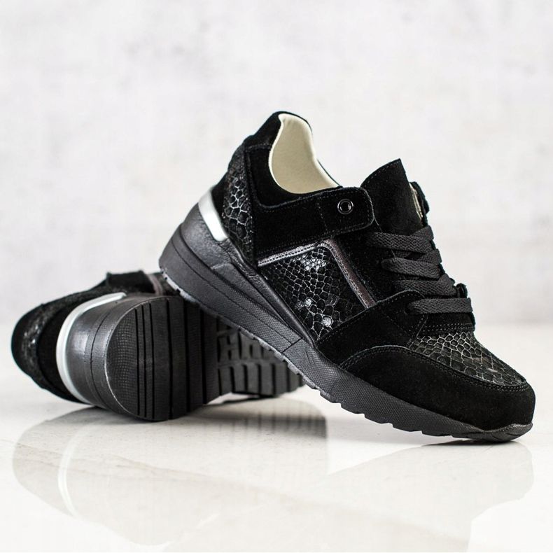 Evento Baskets en cuir à imprimé serpent noir 1