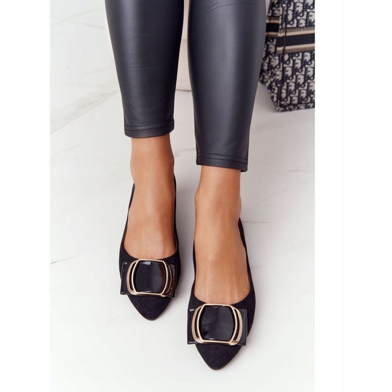 Ballerines En Daim Avec Boucle Sergio Leone BL623 ​​​​Noir le noir 2