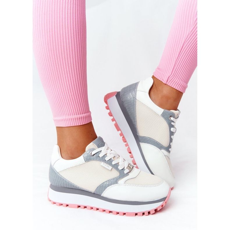 Chaussures de sport en cuir sur la plate-forme GOE HH2N4008 blanc blanche multicolore 2 Chaussures de sport en cuir sur la plate-forme GOE HH2N4008 blanc blanche multicolore 2