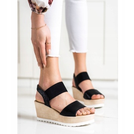 Seastar Sandales brillantes sur compensées noir 1