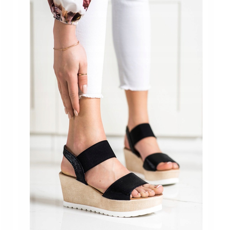 Seastar Sandales brillantes sur compensées le noir 1