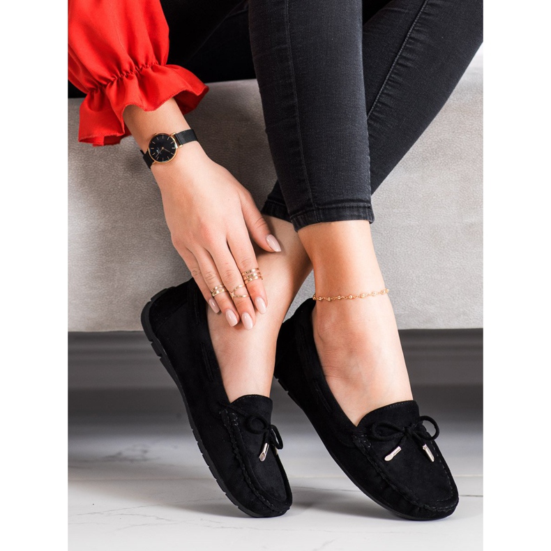 SHELOVET Mocassins confortables en daim noir 1