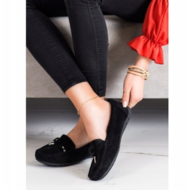 SHELOVET Mocassins confortables en daim le noir 2