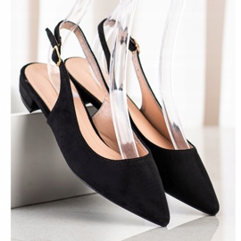 Lovery Sandales en daim à talon ouvert noir 1