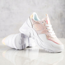 Weide Baskets en cuir écologique à imprimé serpent blanche rose 1