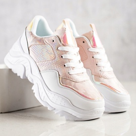 Weide Baskets en cuir écologique à imprimé serpent blanc rose 2
