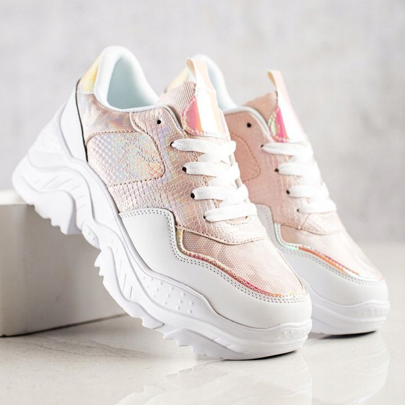 Weide Baskets en cuir écologique à imprimé serpent blanc rose 2