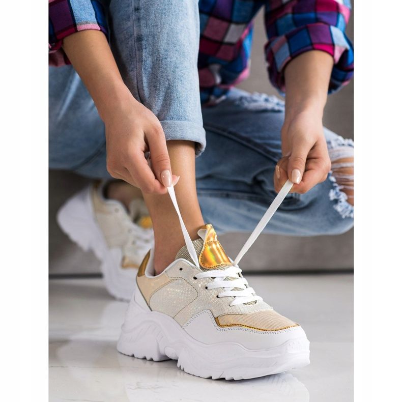 Weide Baskets en cuir écologique à imprimé serpent blanche d'or 2