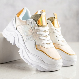 Weide Baskets en cuir écologique à imprimé serpent blanche d'or 1