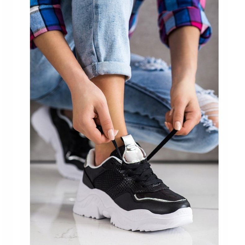 Weide Baskets en cuir écologique à imprimé serpent noir 1