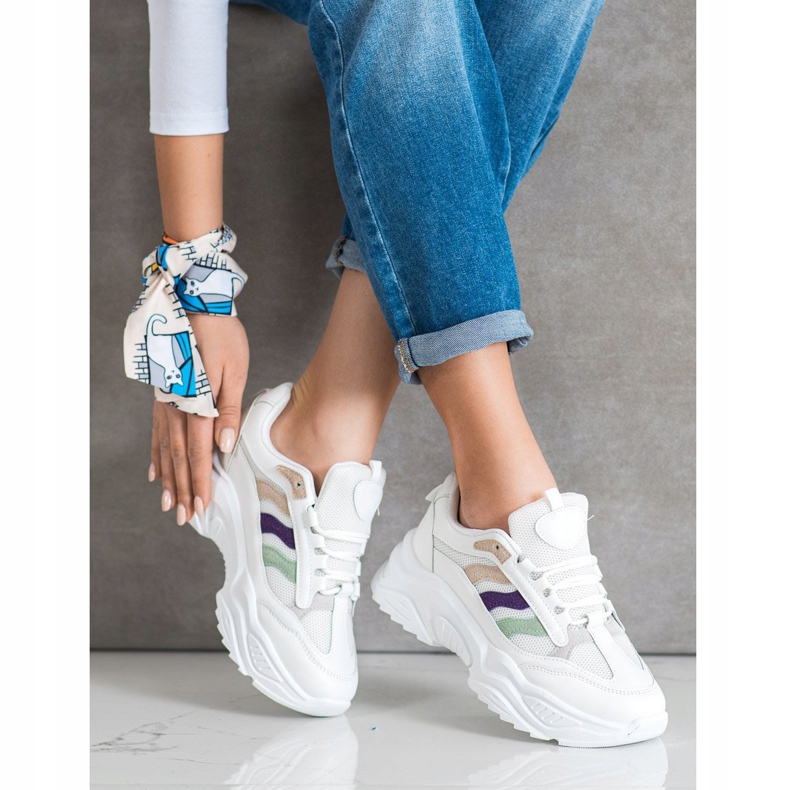 SHELOVET Baskets à rayures colorées blanche 2