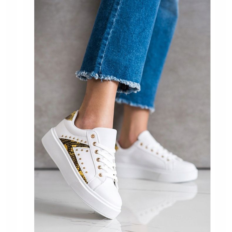 SHELOVET Baskets blanches sur la plate-forme noir jaune 1