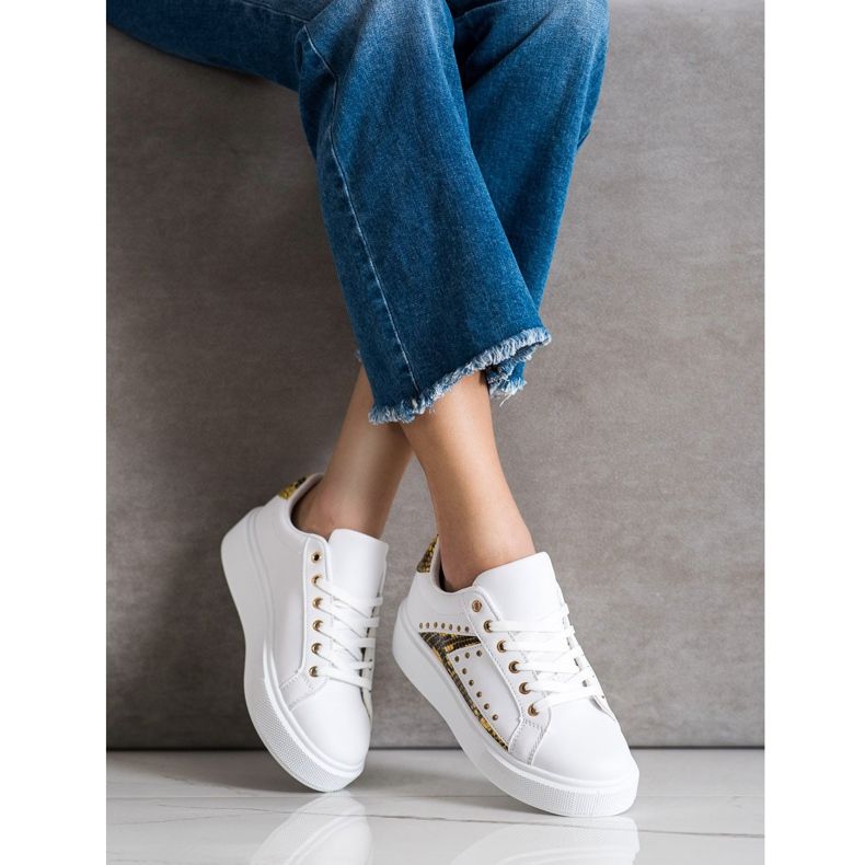 SHELOVET Baskets blanches sur la plate-forme noir jaune 2