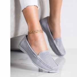 Goodin Mocassins en cuir gris 1