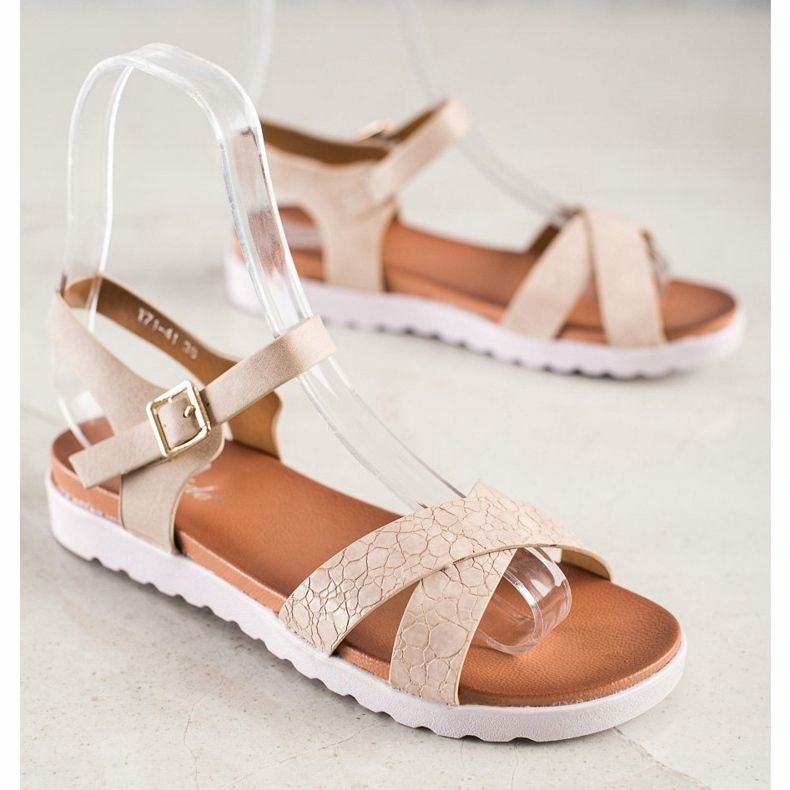 Weide Sandales beiges avec cuir écologique 1 Weide Sandales beiges avec cuir écologique 1