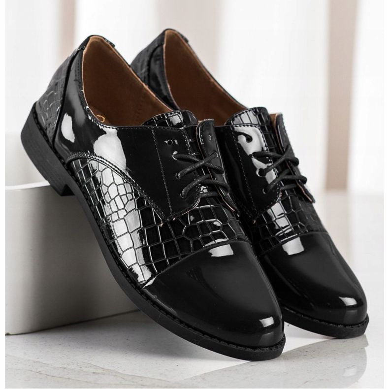 SHELOVET Chaussures à imprimé serpent brillant noir 2