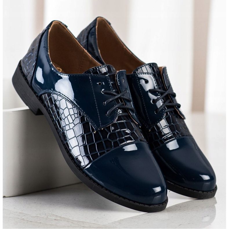 SHELOVET Chaussures à imprimé serpent brillant bleu marine bleu 2