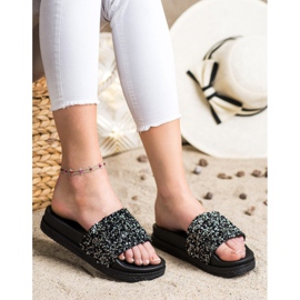 Seastar Pantoufles À La Mode Sur Paltform noir argent 1