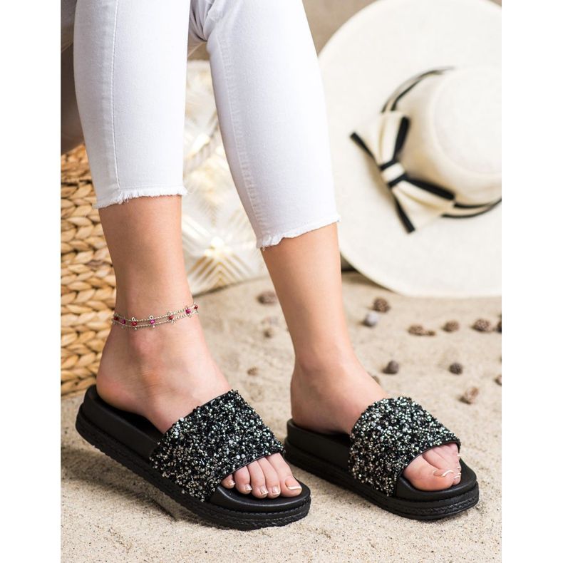 Seastar Pantoufles À La Mode Sur Paltform noir argent 1