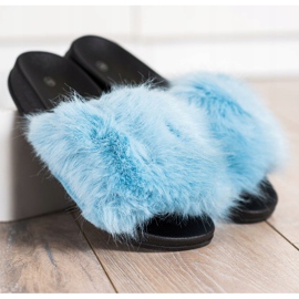 SHELOVET Pantoufles De Fourrure Confortables bleu 1