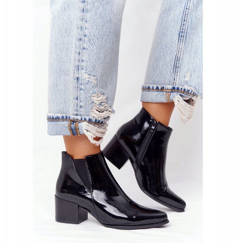 Bottines Laquées À Talons Hauts Sergio Leone BT153 Noir 2