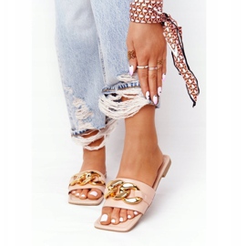 Chaussons En Cuir Avec Chaîne Nude French Kiss beige multicolore 1