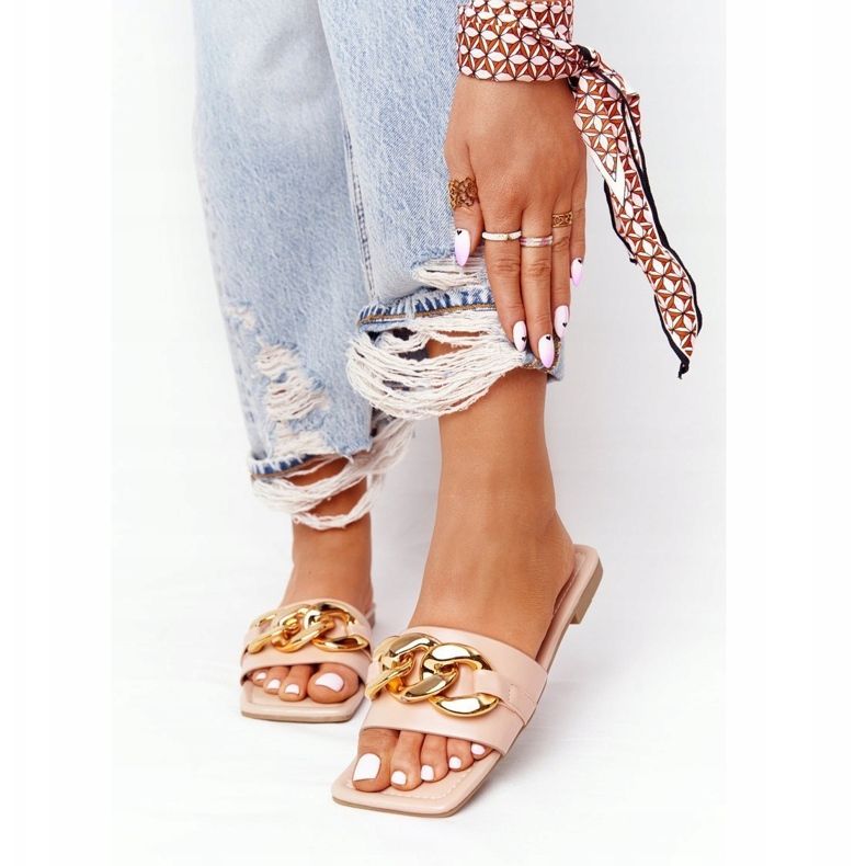 Chaussons En Cuir Avec Chaîne Nude French Kiss beige multicolore 1