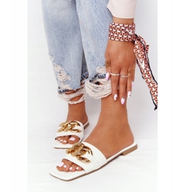 Chaussons En Cuir Avec Chaîne White French Kiss blanc doré 1