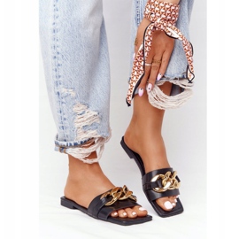 Chaussons En Cuir Avec Une Chaîne Noir French Kiss 2