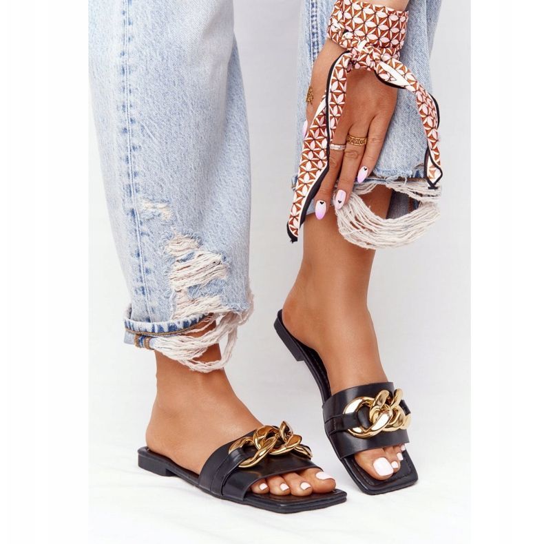 Chaussons En Cuir Avec Une Chaîne Noir French Kiss 2