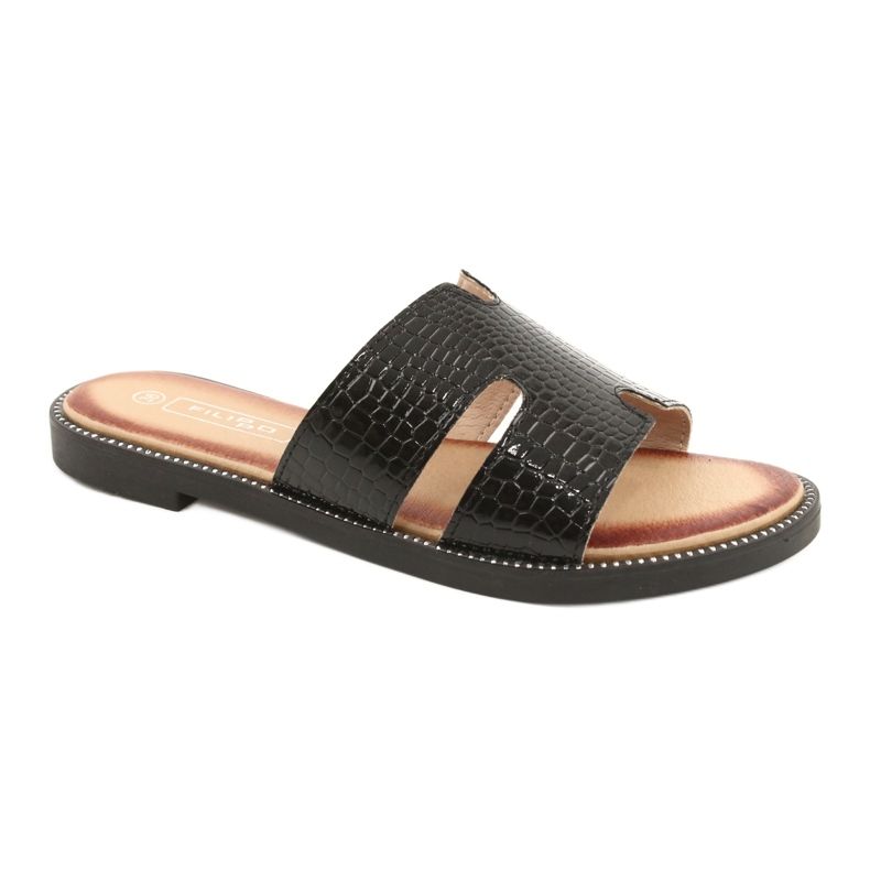 Filippo Volets vernis brillants insert en cuir noir 1