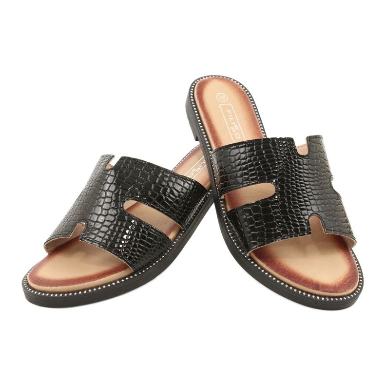 Filippo Volets vernis brillants insert en cuir noir le noir 4