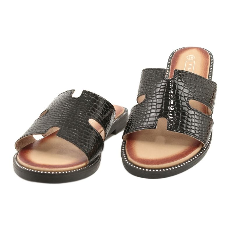 Filippo Volets vernis brillants insert en cuir noir le noir 2